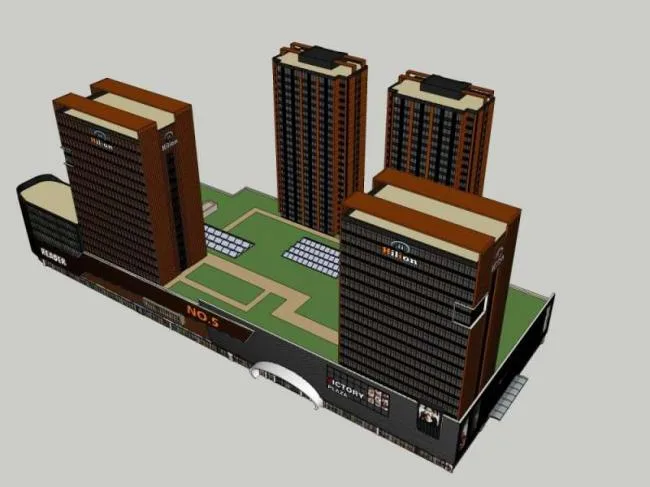 Sketchup Complex Model | Multi story High rise Complex, Office, Ground Floor Commercial, Hotel, Apartment, Classical Style