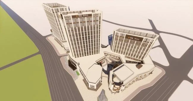SketchUp Complex Model: Multi-Story Modern High-Rise Mixed-Use Commercial and Office Building