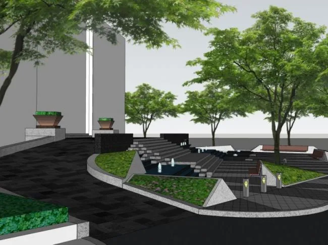 Sketchup Landscape Model | Square Landscape, Modern Style