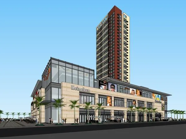 SketchUp Business Model: Modern High-Rise Apartments and Commercial Streets