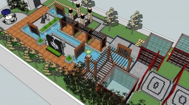 Sketchup Landscape Model | Roof Garden Landscape, New Chinese Style
