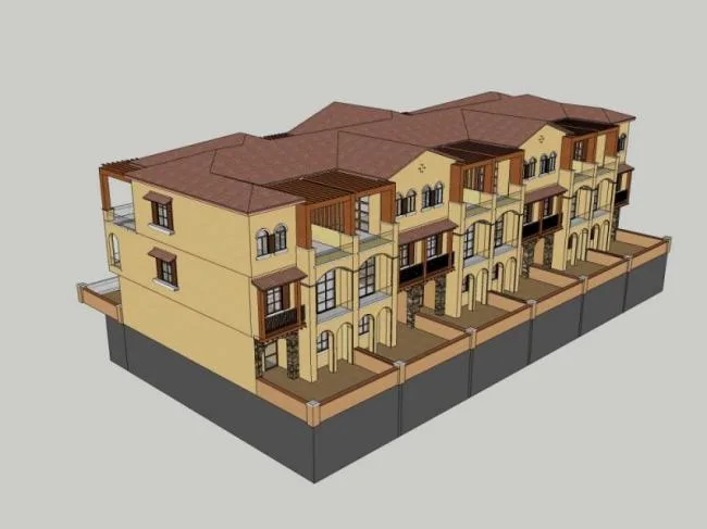 Sketchup Residential Model | Row House, Classical Style