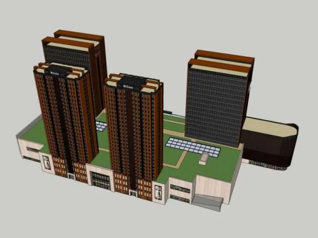 Sketchup Complex Model | Multi story High rise Complex, Office, Ground Floor Commercial, Hotel, Apartment, Classical Style