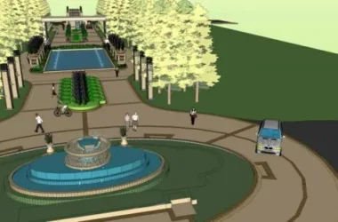 SketchUp Landscape Model of China Resources Central Park: Urban Entrance, European-Style Dam, and Guard Room-BIM WORLD
