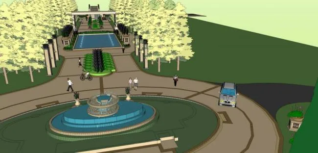 Sketchup Landscape Model | China Resources Central Park, Landscape, Entrance, Urban Sketch, Dam, European Style, Guard Room