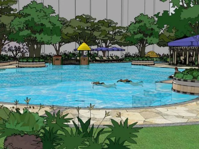 Sketchup Landscape Model | Swimming Pool Landscape, Classical Style
