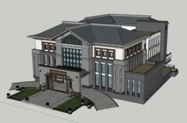 SketchUp Multi-Story Hotel Clubhouse with Chinese Design Elements-BIM WORLD