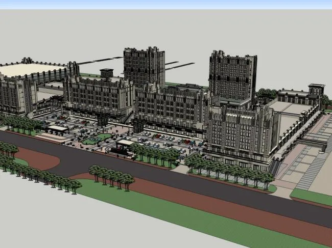 Sketchup Complex Model | Multi story High rise Complex, Office Building, Commercial Street, Commercial Square, Classical Style