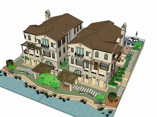 Sketchup Villa Model | Solo Villa, Classical Mediterranean Style