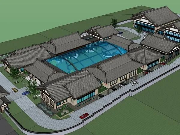 Sketchup Hotel Model | Multi story Leisure and Entertainment Resort, Hotel, Chinese Style