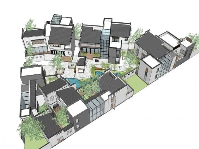 Modern Chinese Villa Residential Group | SketchUp Model Preview