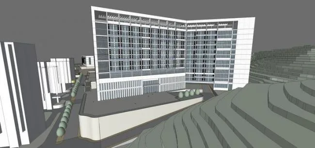 Sketchup Hospital Model | High rise hospital, medical building, courtyard, mountain, modern style