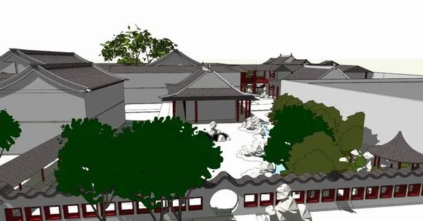 Sketchup Landscape Model | Yangzhou Heyuan, Landscape Architecture, Chinese Style, Chinese Garden