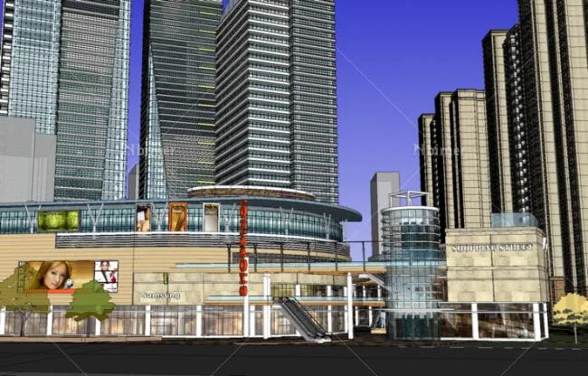 Sketchup Complex Model | Multi story High rise Complex, Commercial Street Pedestrian Street, Commercial Center, Modern Style