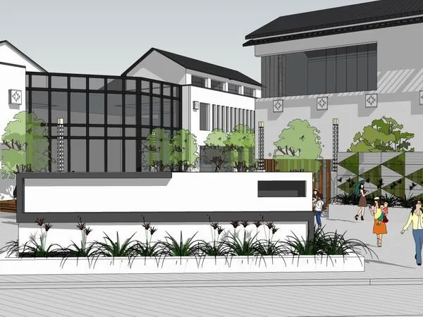 SketchUp Business Model: Modern Multi-Story Commercial Street in Chinese Style