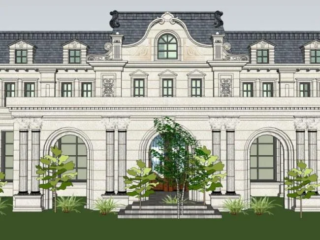 Sketchup Business Model | Low rise Sales Office Clubhouse, European Classical Style