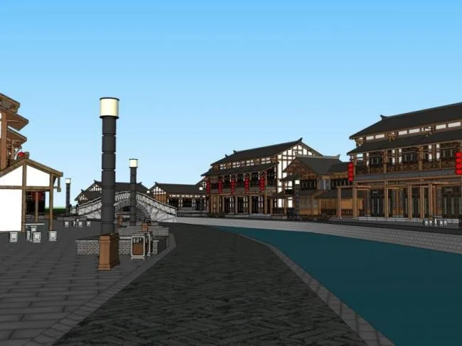 Sketchup Business Model | Multi story Commercial Street, Chinese Style