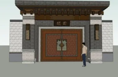 SketchUp Model: Large Chinese-Style Mansion Front Door Design-BIM WORLD