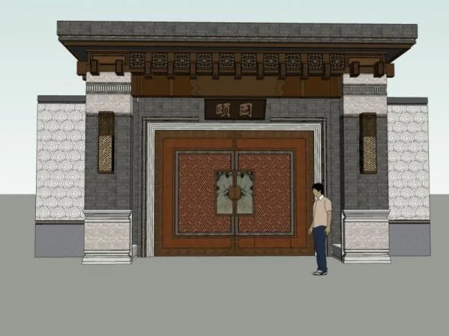 SketchUp Model: Large Chinese-Style Mansion Front Door Design