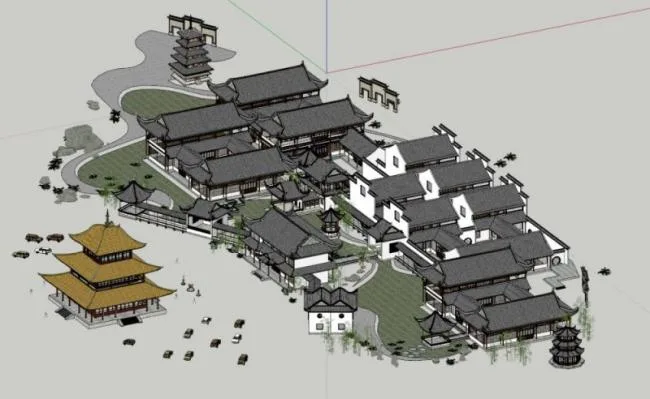 Sketchup Ancient Architecture Model | Multi story Southern Residential Buildings, Ancient Architecture Complex, Chinese Style