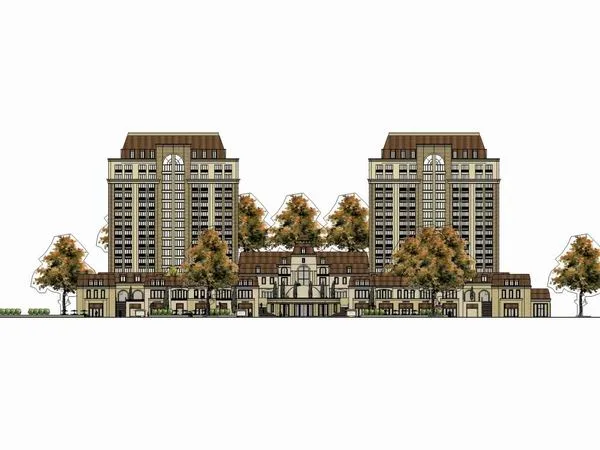 Sketchup Residential Model | High rise residential building, bottom commercial, classical style, 15 floors