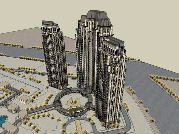 Sketchup Residential Model | High rise residential buildings, clubhouses, commercial streets, classical style