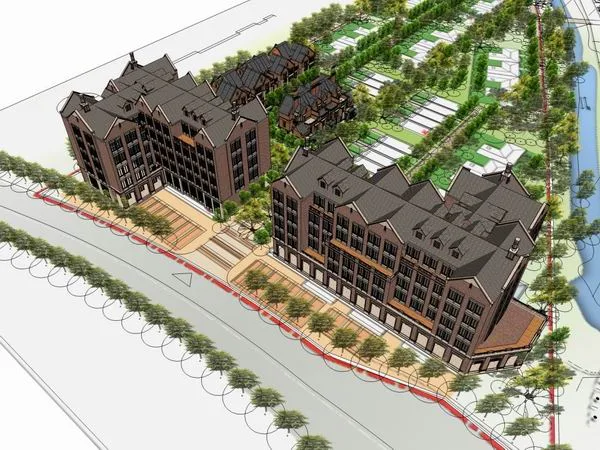 Sketchup Business Model | Multi story street apartments, villas, classical English style