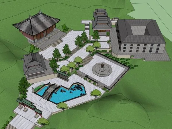 Sketchup Ancient Architecture Model | Qingyang Temple, Multi story Taoist Temple, Chinese Style, Ancient Architecture