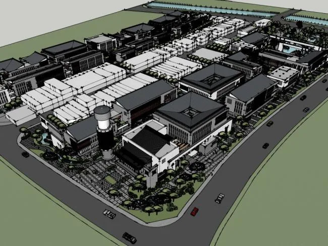 Sketchup Business Model | Multi-story Commercial Street, New Chinese Style