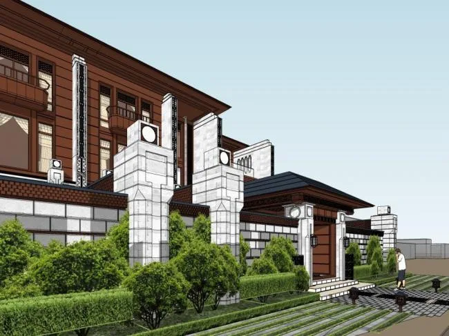 Sketchup Villa Model | Row Villa, Chinese Style
