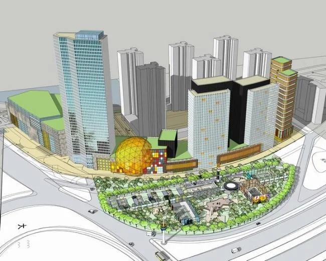 Sketchup Complex Model | High rise office building, multi story mixed use complex, modern style
