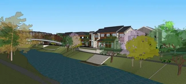 Sketchup Business Model | Multi story commercial buildings, ancient towns, park landscapes, bridges, dams, Chinese style