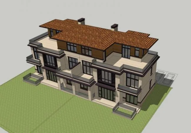 Sketchup Villa Model | Double Split Villa, Simplified European Style, Classical Style
