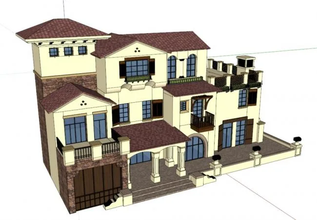 Sketchup Villa Model | Single Family Villa, Classical Style