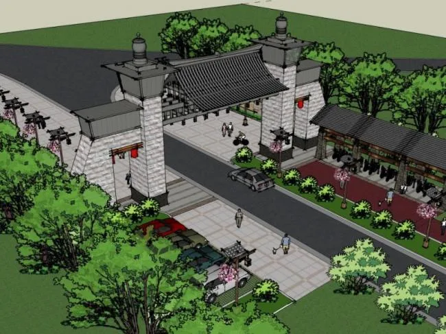 Sketchup Sketch Model | Scenic Area Gate, Chinese Style, Sketch