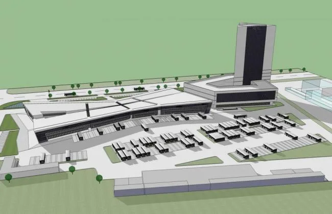 Sketchup Station Road and Bridge | Multi story high-rise mixed use, bus station, modern style, hotel office, transportation building