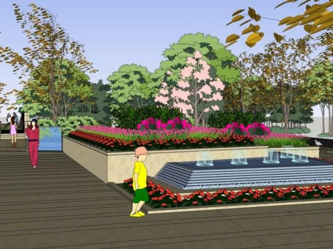 Sketchup Landscape Model | Commercial Landscape, Modern Style