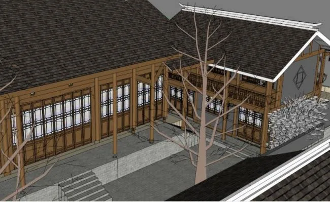 Sketchup Residential Model | Chinese style courtyard, low rise