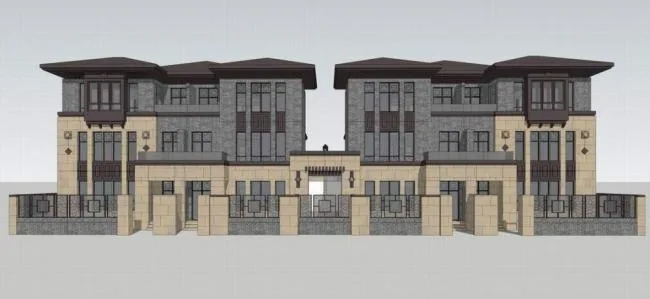 Sketchup Villa Model | CITIC Taifu Villa, Double Split Villa, Row Villa, New Chinese Style