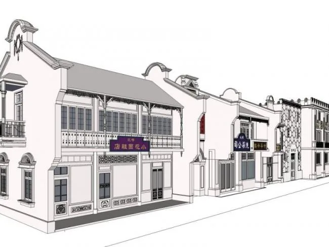 Sketchup Business Model | Multi story Commercial Street, Modern Chinese Style