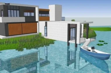 Modern Mountain Villa SketchUp Model | Residential Design with Water View and Landscape Features-BIM WORLD