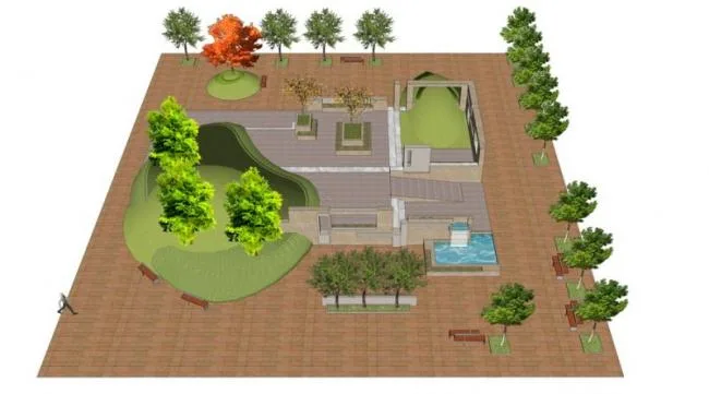 Sketchup Material Model | Square Landscape, Modern Style, Tree Pool, Seating Chair, Landscape Wall, Low Wall