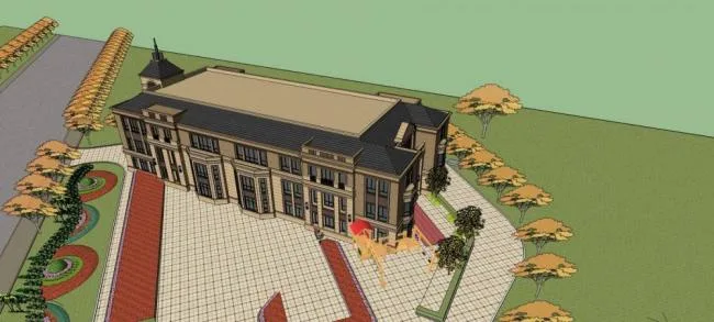 Sketchup School Model | Multi story Kindergarten, Classical Style, Educational Architecture, Simplified European Style