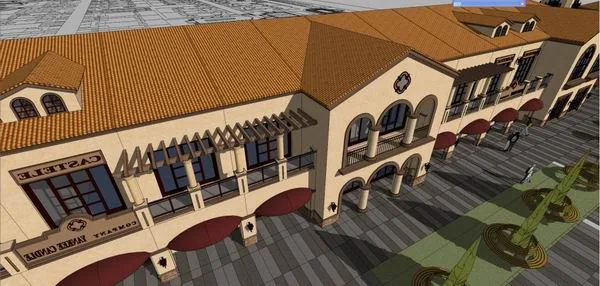 Sketchup Business Model | Multi story Commercial Street, Spanish Classical Style