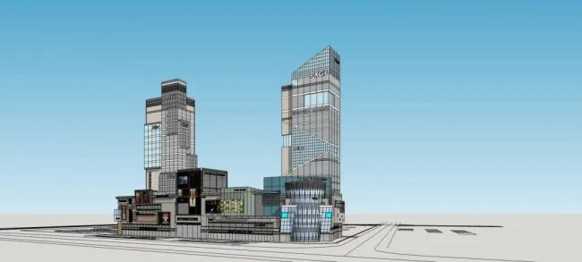 Modern High-Rise Commercial Complex with Hotel, Office, and Podium – Detailed SketchUp Model