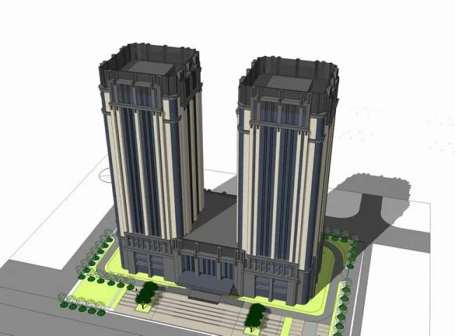 Sketchup Hotel Model | High rise hotel, neoclassical style, twin office buildings