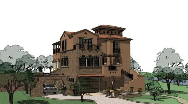 SketchUp Villa Model: Solo Spanish Classical Mediterranean Design