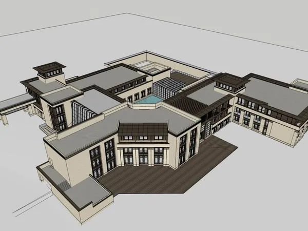 Sketchup Residential Model | Multi story Residential Activity Center, Classical Style