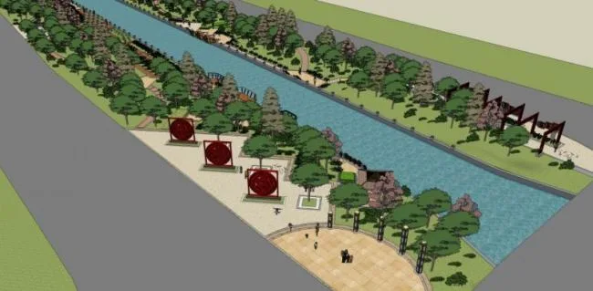 Sketchup Landscape Model | Waterfront Landscape, Modern Style