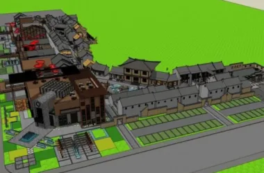 SketchUp Business Model: Multi-Story Commercial Street with Chinese Architecture-BIM WORLD